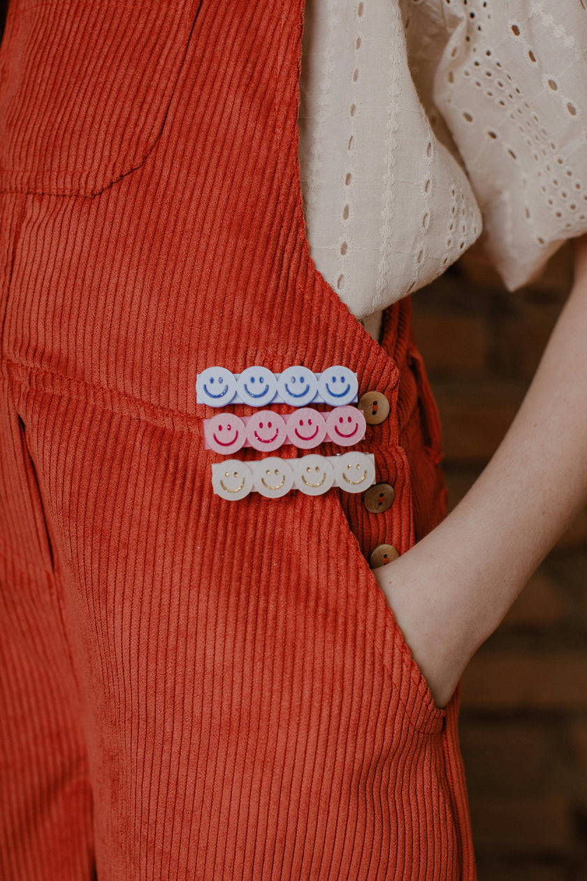 Happy Faces Satin Blue White Pink Hair Clips