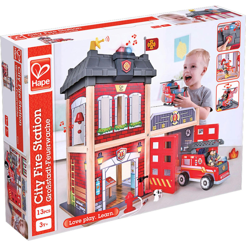 City Fire Station Dollhouse Wooden Playset