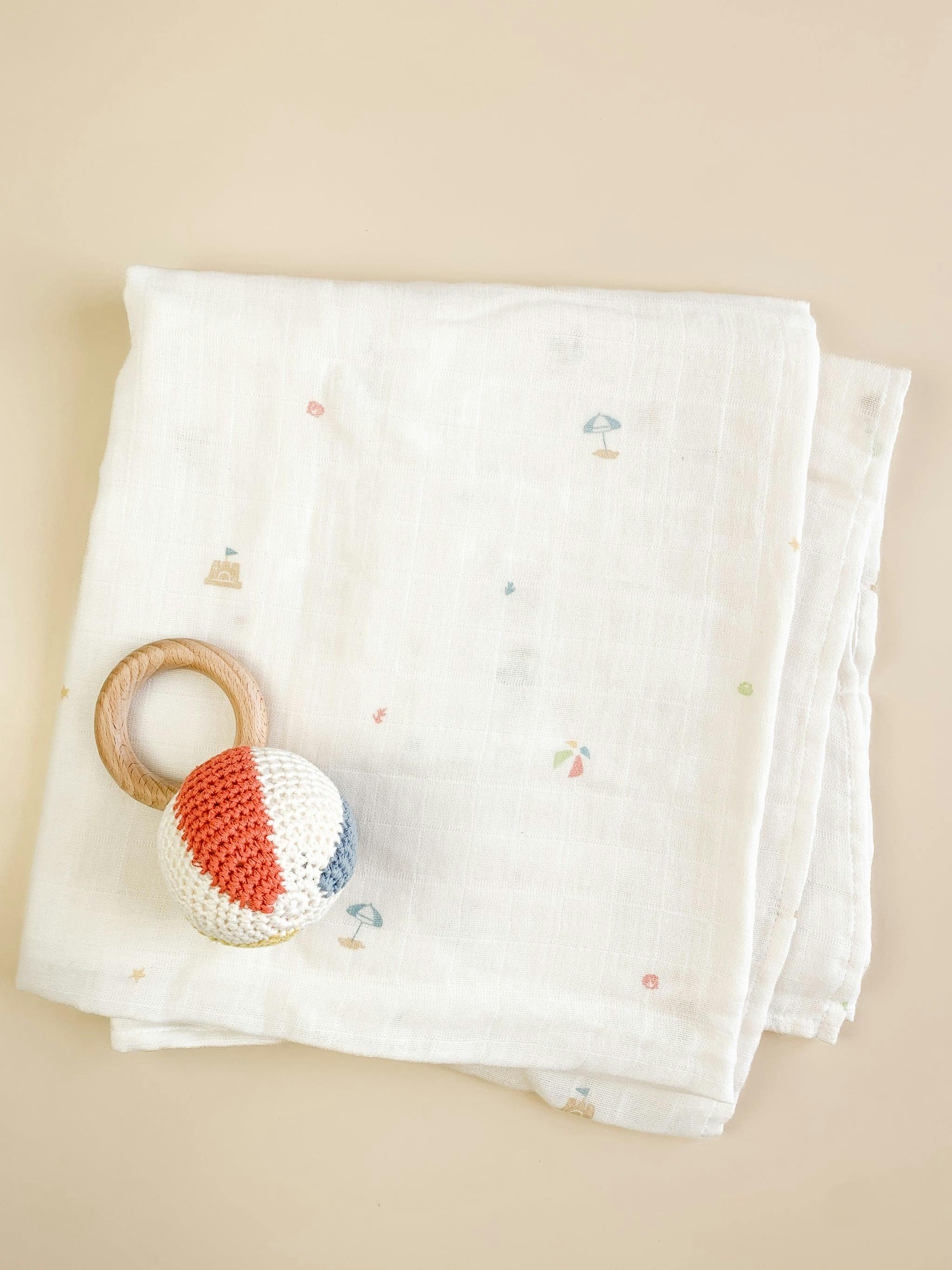 Beach Swaddle and Teether Set - Beach Ball