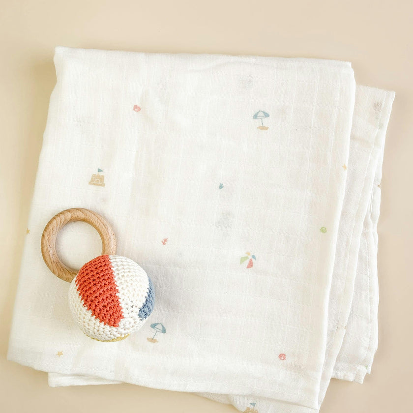 Beach Swaddle and Teether Set, Beach Ball