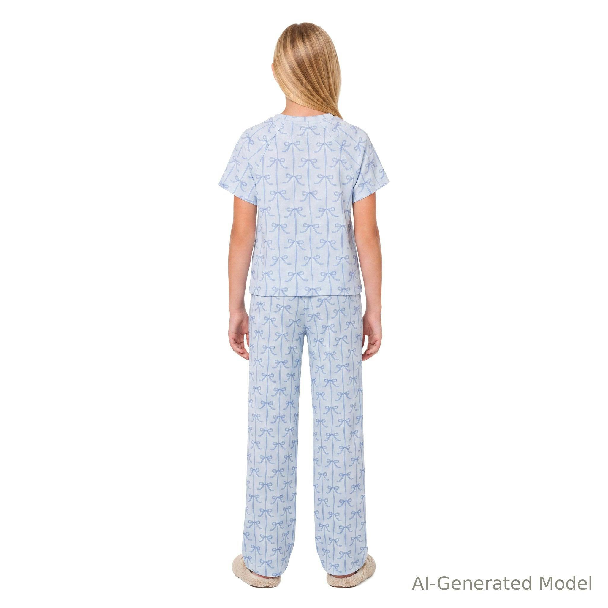Tween Girls Pajama Set | Bow Stripe