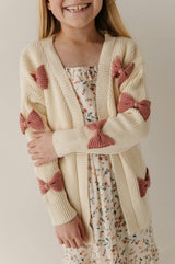 Girls Bow Cardigan in Wild Rosewood