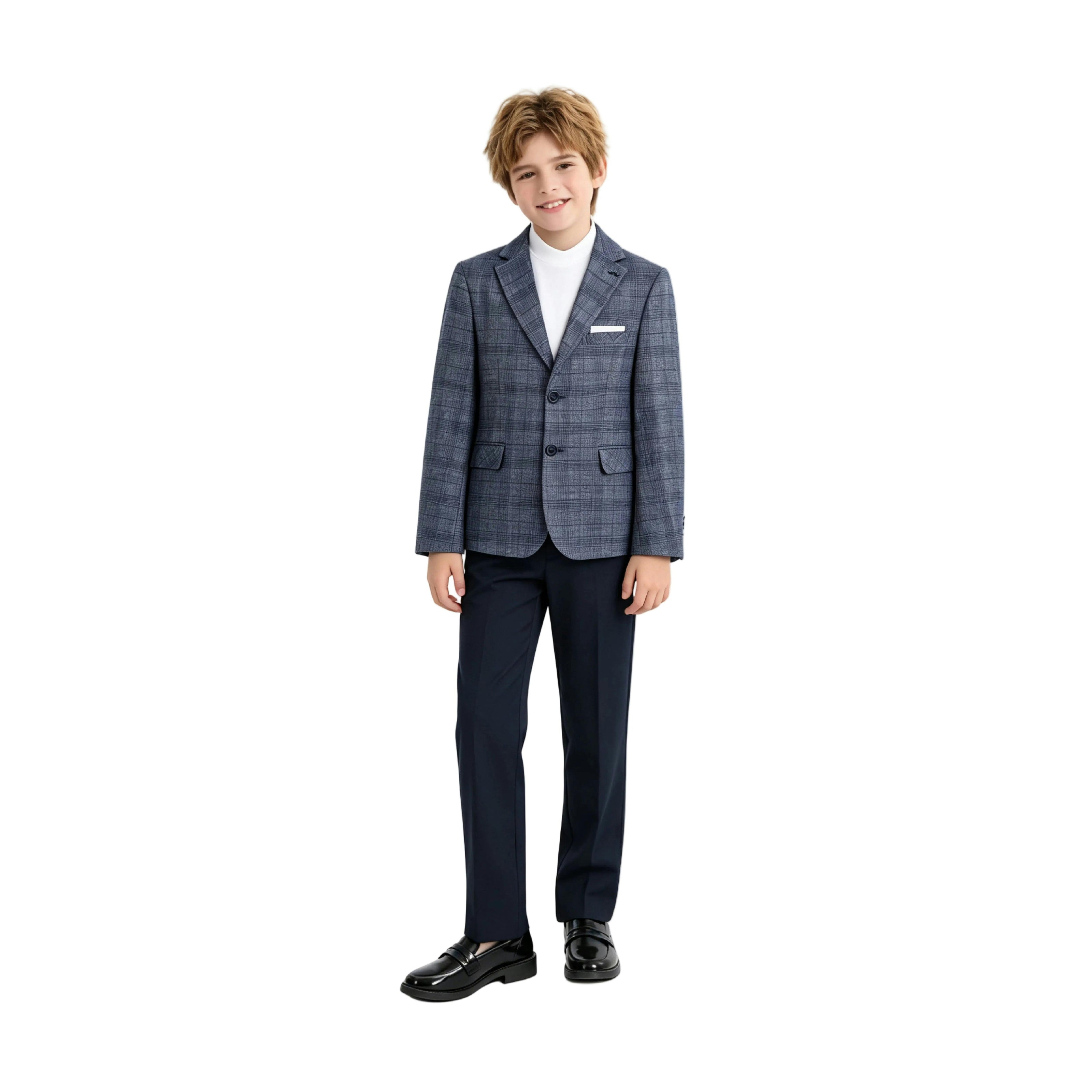 Navy Gabriel Plaid Blazer Suit Set