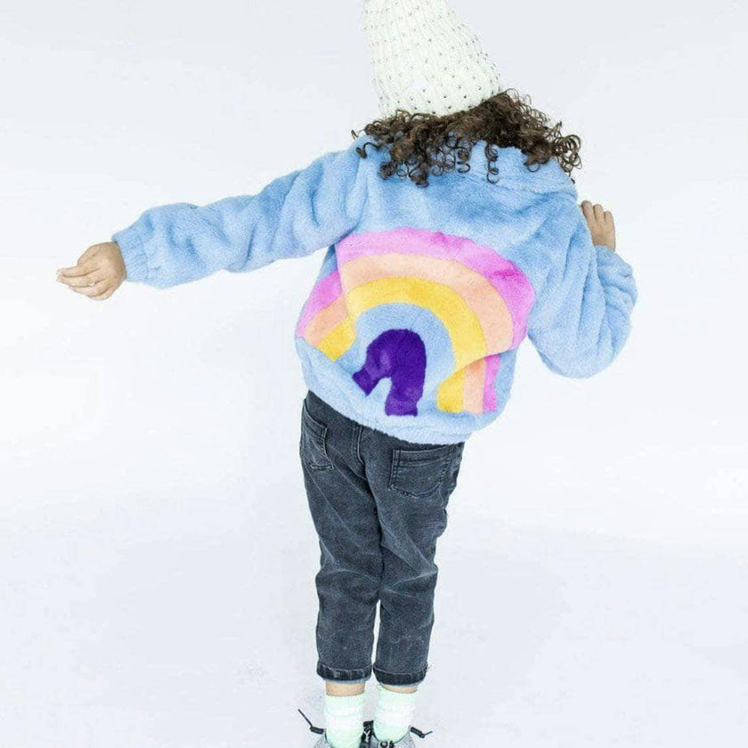 Rainbow Faux Fur Coat Baby Blue