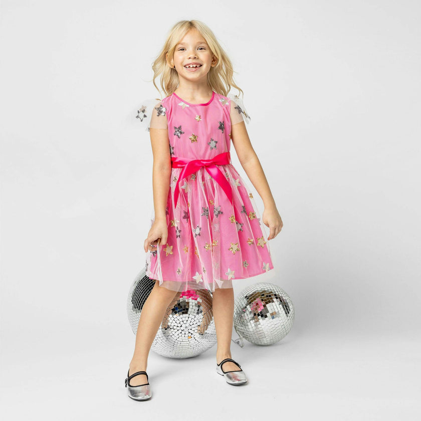 Aster Sequin Star Tulle Girls Party Dress