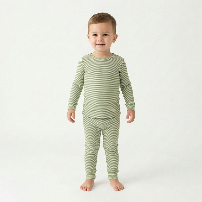 Evergreen Stripe Bamboo Kids Pajama Set