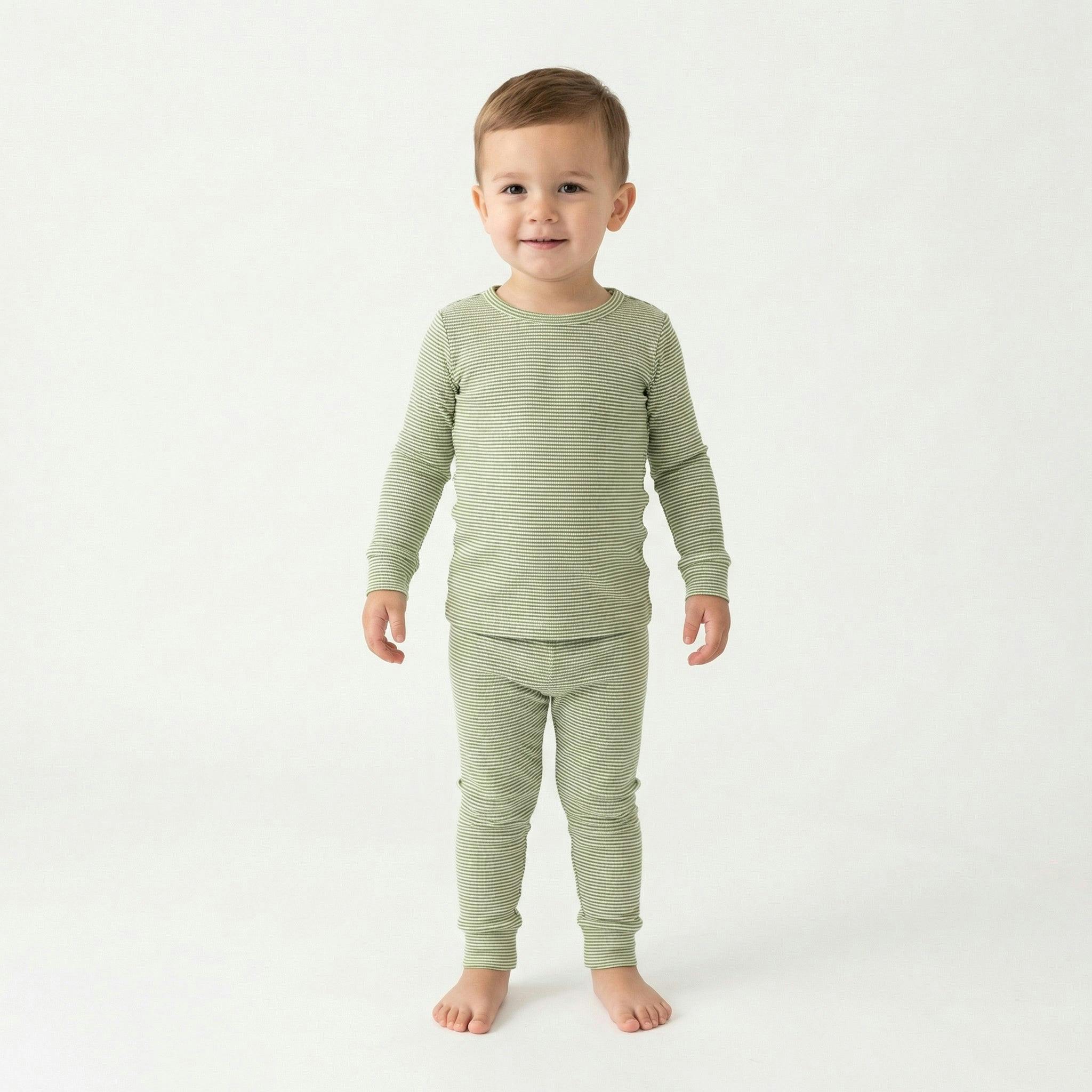 Evergreen Stripe Bamboo Kids Pajama Set
