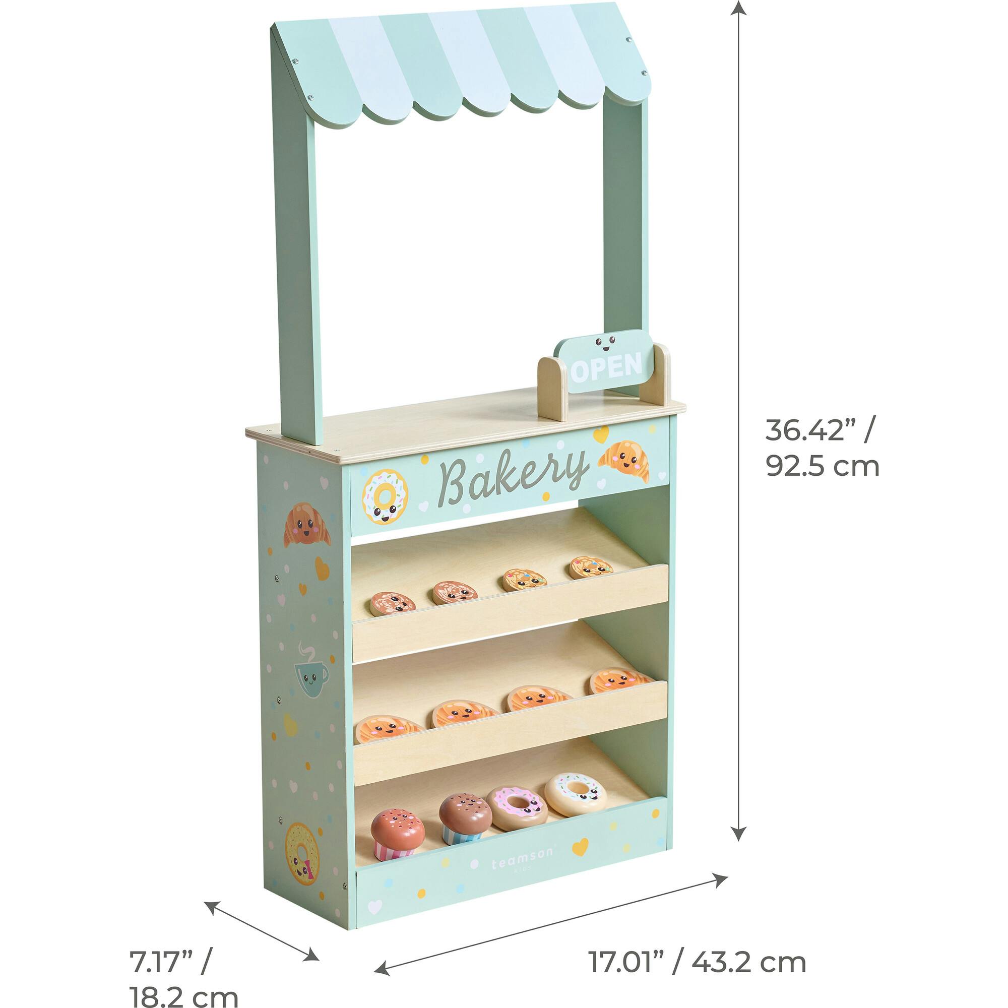 Teamson Kids Jolly Pals Wooden Bakery Stand with 12 Pastry Pieces