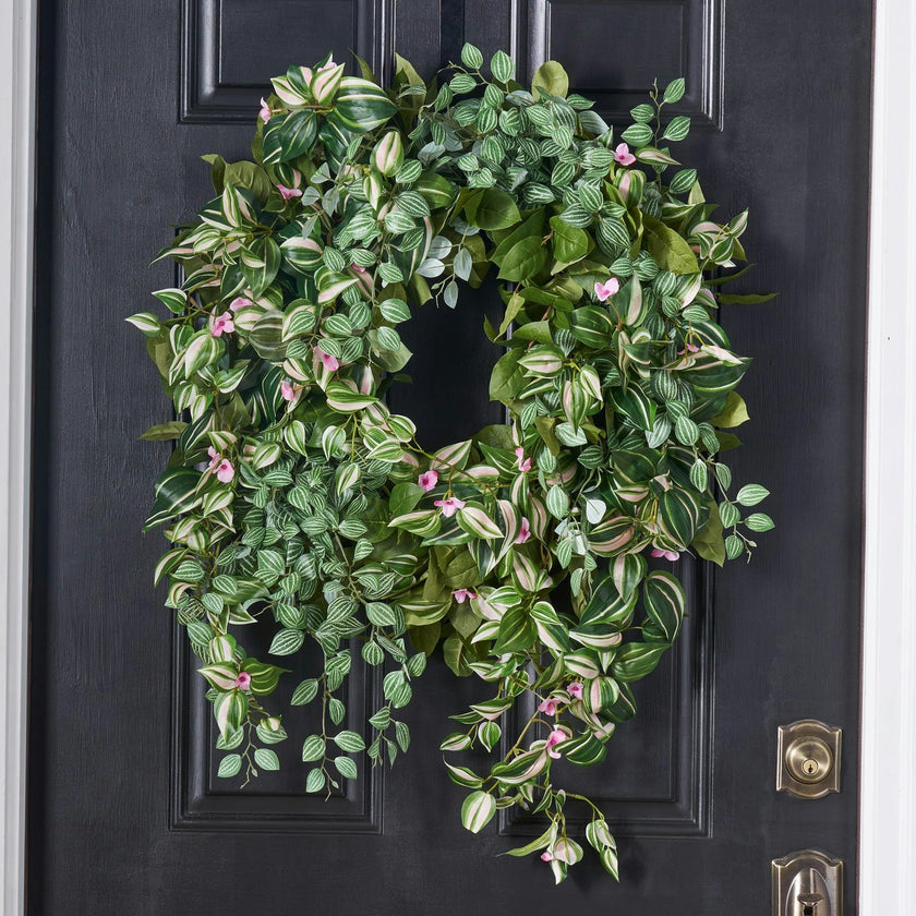 Wild Vines - Mixed Foliage, Peperomia Leaf & Wandering Dude All Season Greenery Front Door Wreath