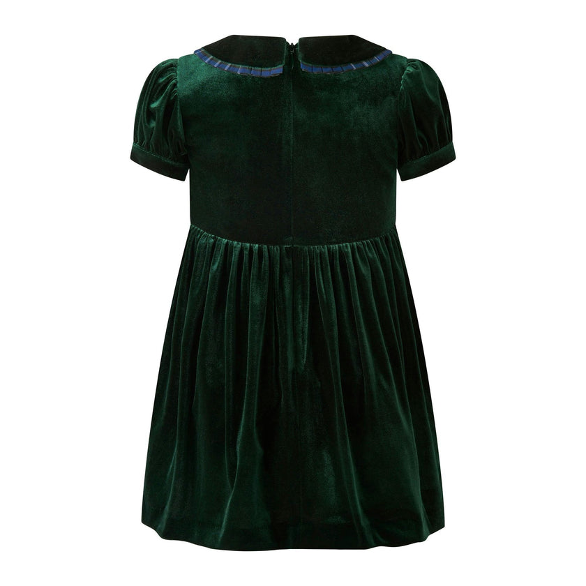 Green Velvet Tartan Trim Dress