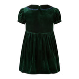 Green Velvet Tartan Trim Dress