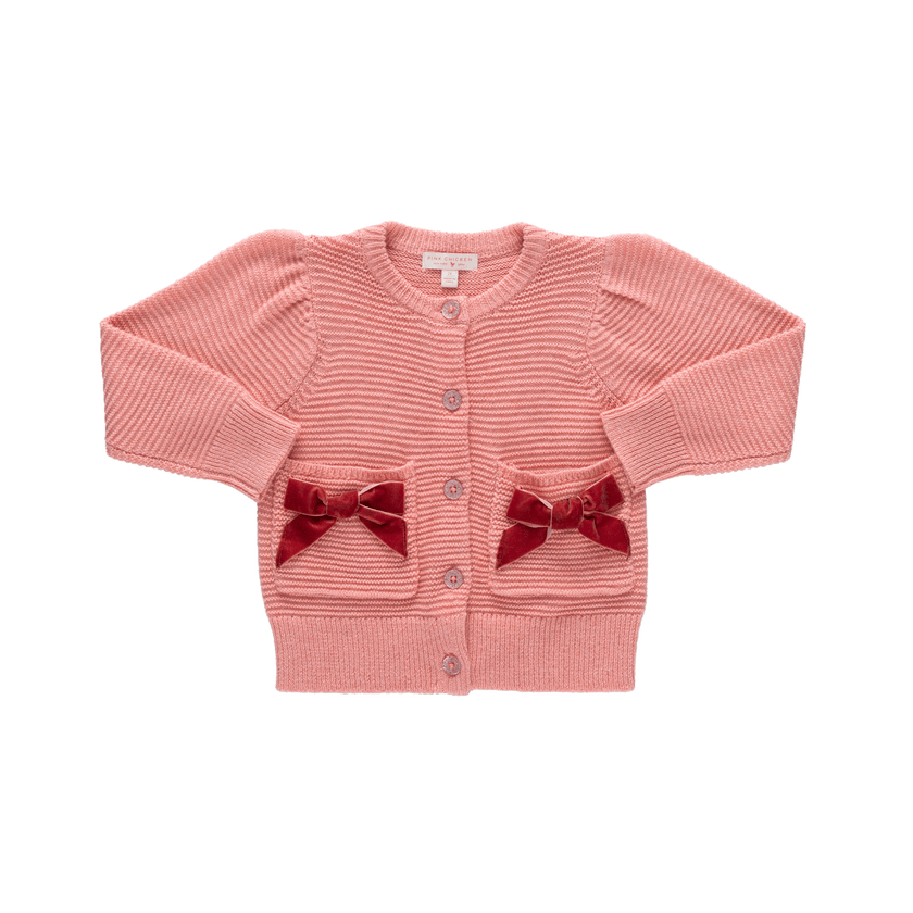 Baby Girls Bow Pocket Sweater - Red Velvet Bows