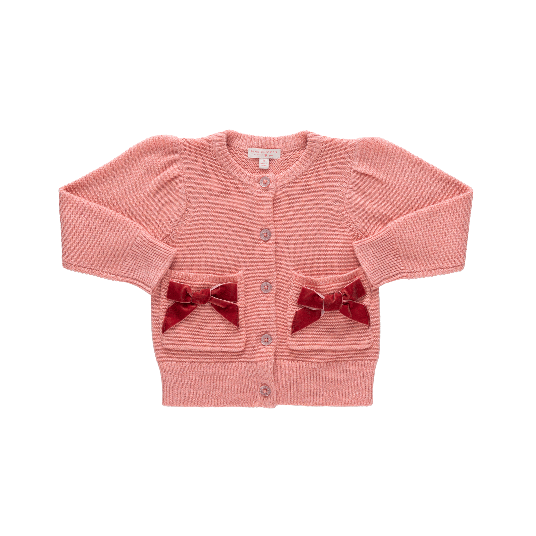 Baby Girls Bow Pocket Sweater - Red Velvet Bows
