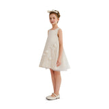 White Valmonta Satin Dress with Floral Accents