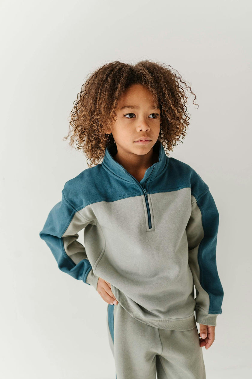 Boys Zip Front Oversized Sweatshirt in Shadow Green