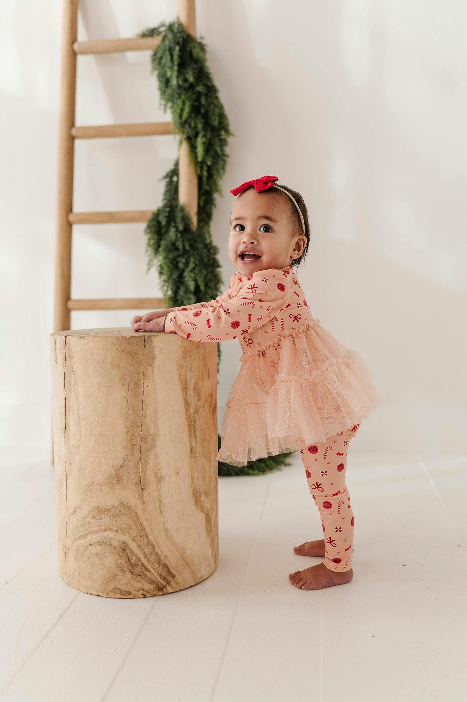 Baby Girl Tulle Bodysuit Dress in Poinsettia
