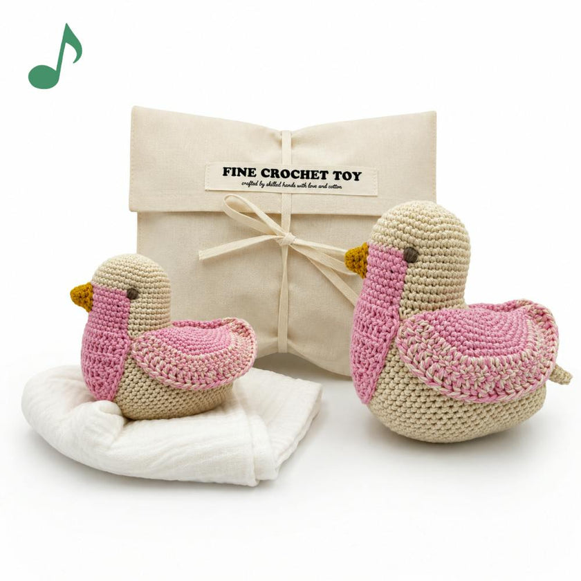 Pink Chickadee Gift Box 🌸 100% organic cotton music box and lovey