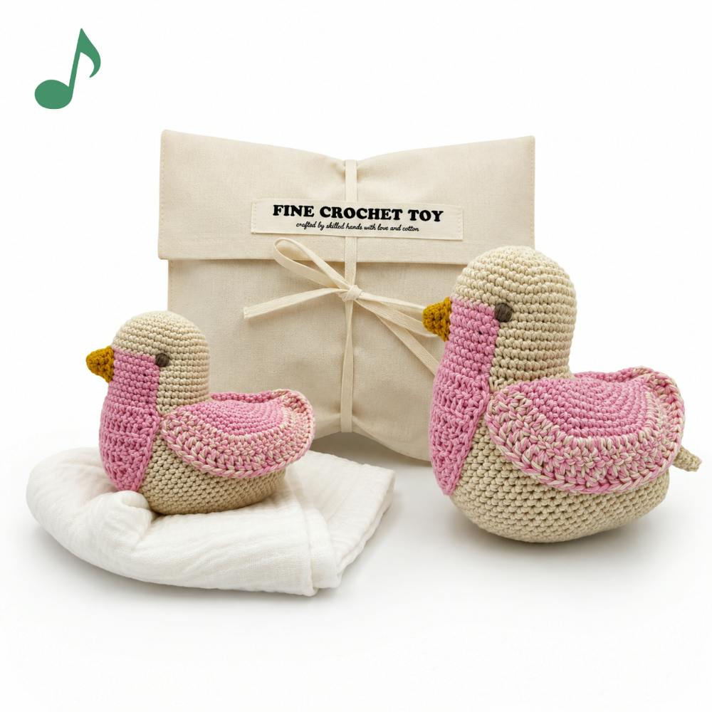 Pink Chickadee Gift Box 🌸 100% organic cotton music box and lovey