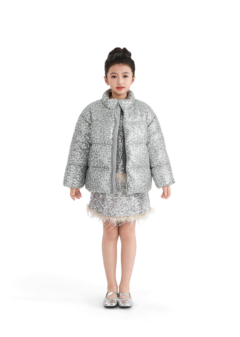 Gray Glitter Puffer Jacket