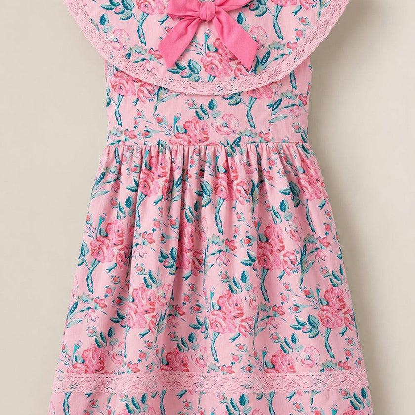 Mini Aster Dress in Pink Sketched Flower