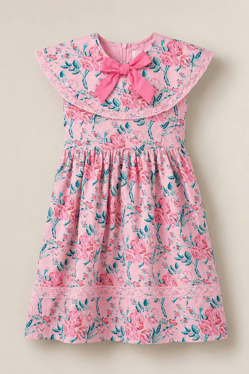 Mini Aster Dress in Pink Sketched Flower