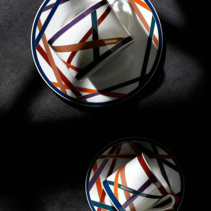 Coffee Cup & Saucer NASTRI Set of 2 in Luxury Box Multicolor diam. 2.3", H 2.5", Cap. 4 oz, Saucer diam. 4.75"