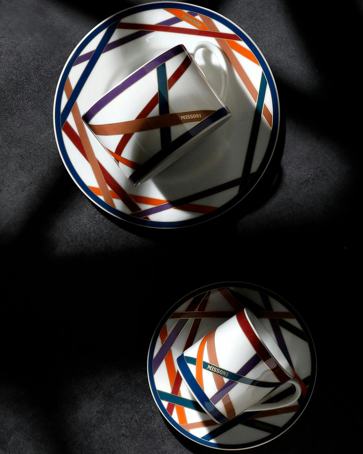 Tea Cup & Saucer NASTRI Set of 2 in Luxury Box Multicolor diam. 3.3