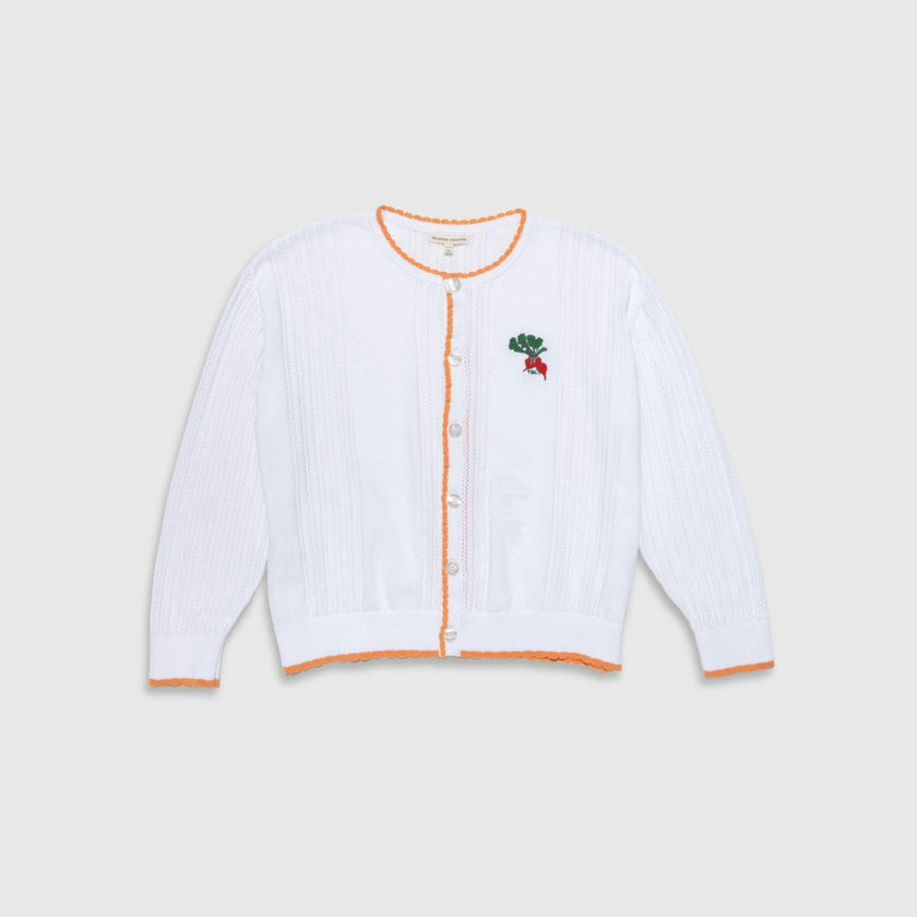 Organic Recess Cardigan in White Pointelle