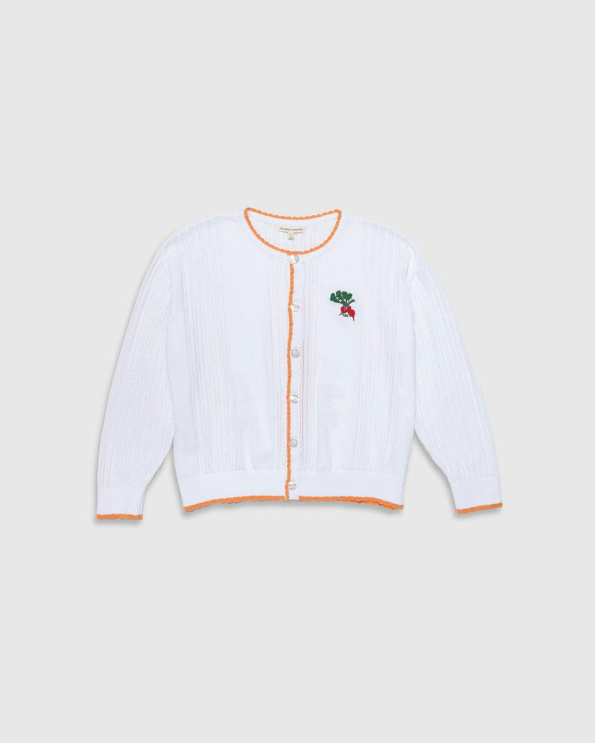 Organic Recess Cardigan in White Pointelle