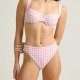 women's blush gingham mid rise bikini bottom