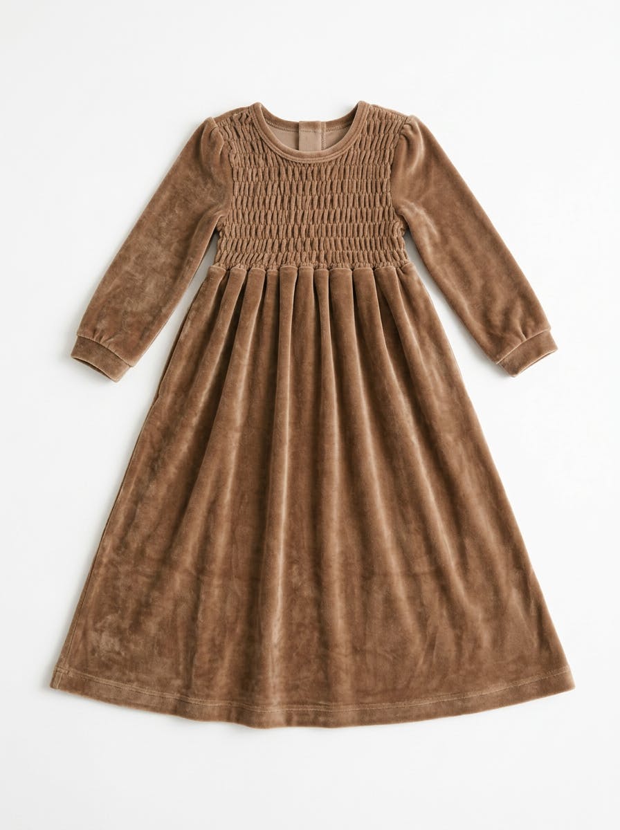 Girls Ruched Velvet Dress