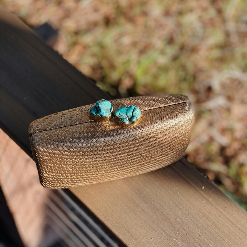 Women's Jen Straw Turquoise Stone Clutch Bag