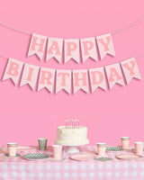 Gingham Birthday Banner - pre-strung banner