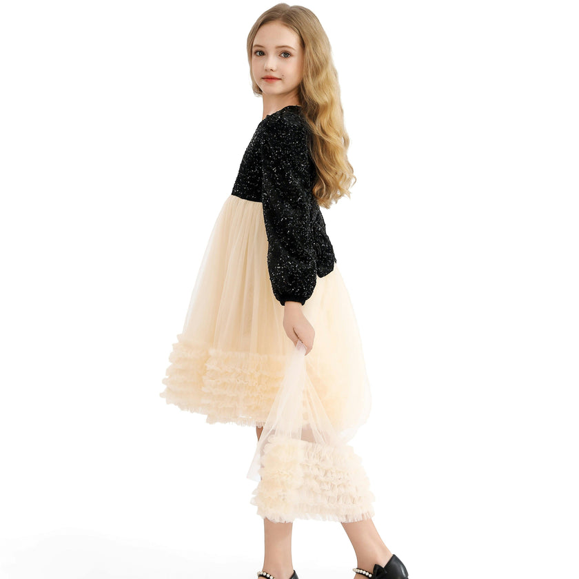 Black Glitter Bow-Back Tulle Gown