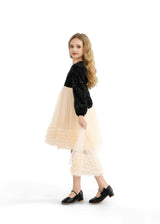 Black Glitter Bow-Back Tulle Gown