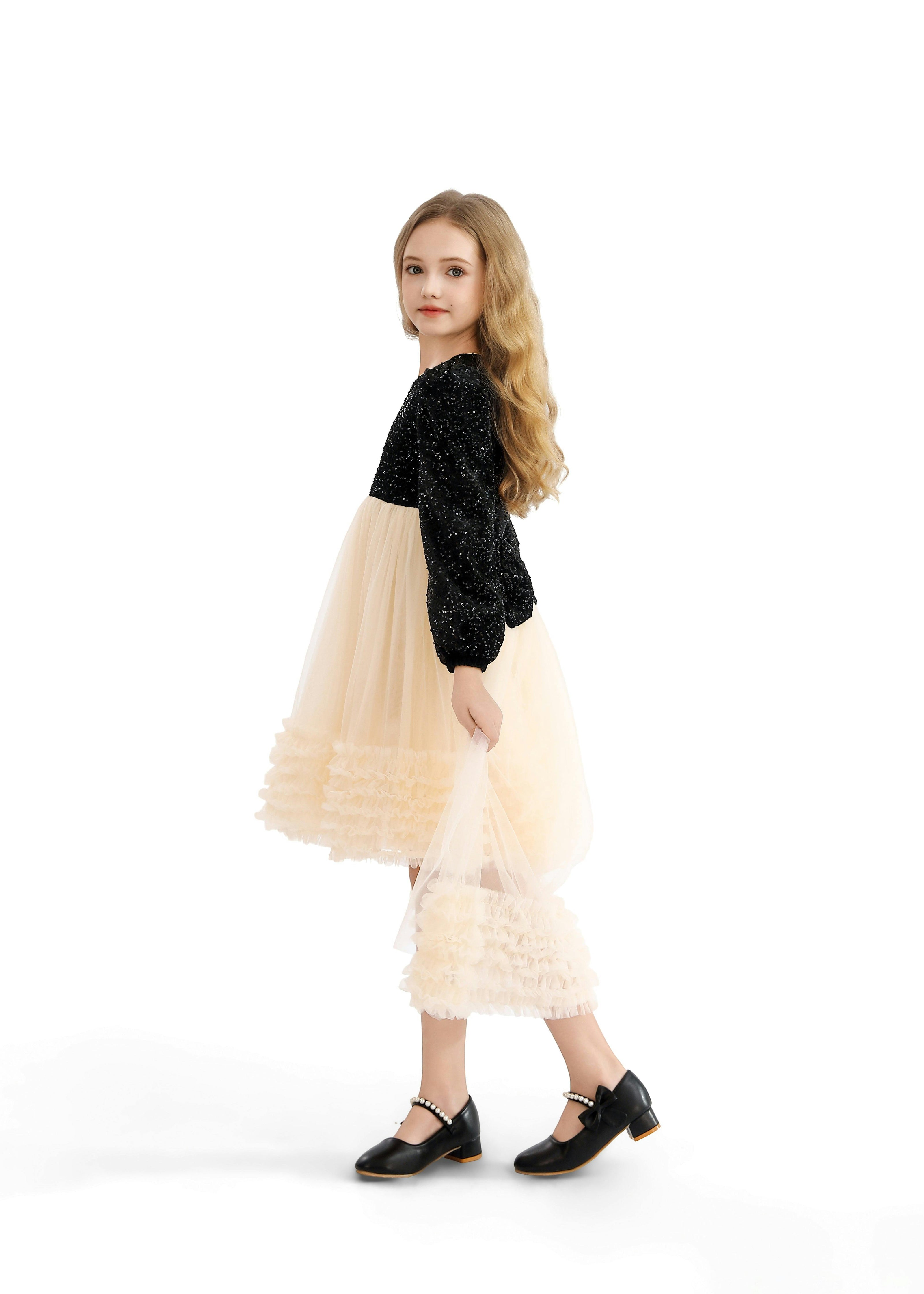 Black Glitter Bow-Back Tulle Gown
