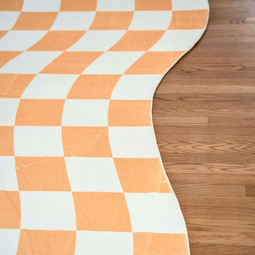 Yellow Wavy Checkered Rug