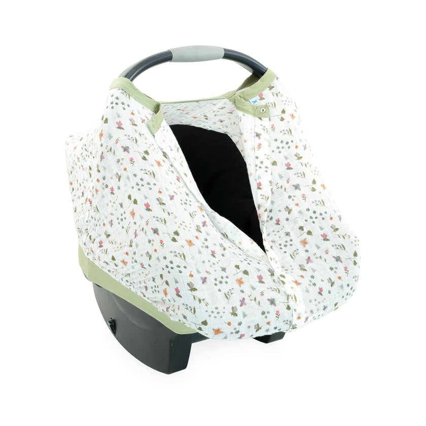Cotton Muslin Car Seat Canopy - Garden Bees