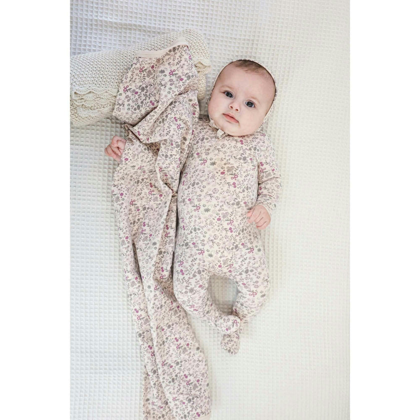 Elegant Floral Footie and Beanie Set