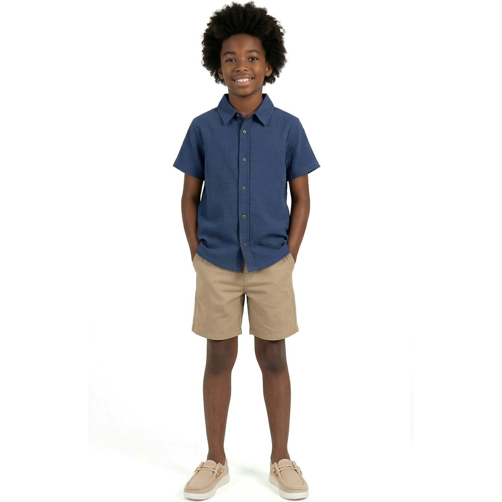 Tween Boys Basket Weave Buttondown Shirt | Navy