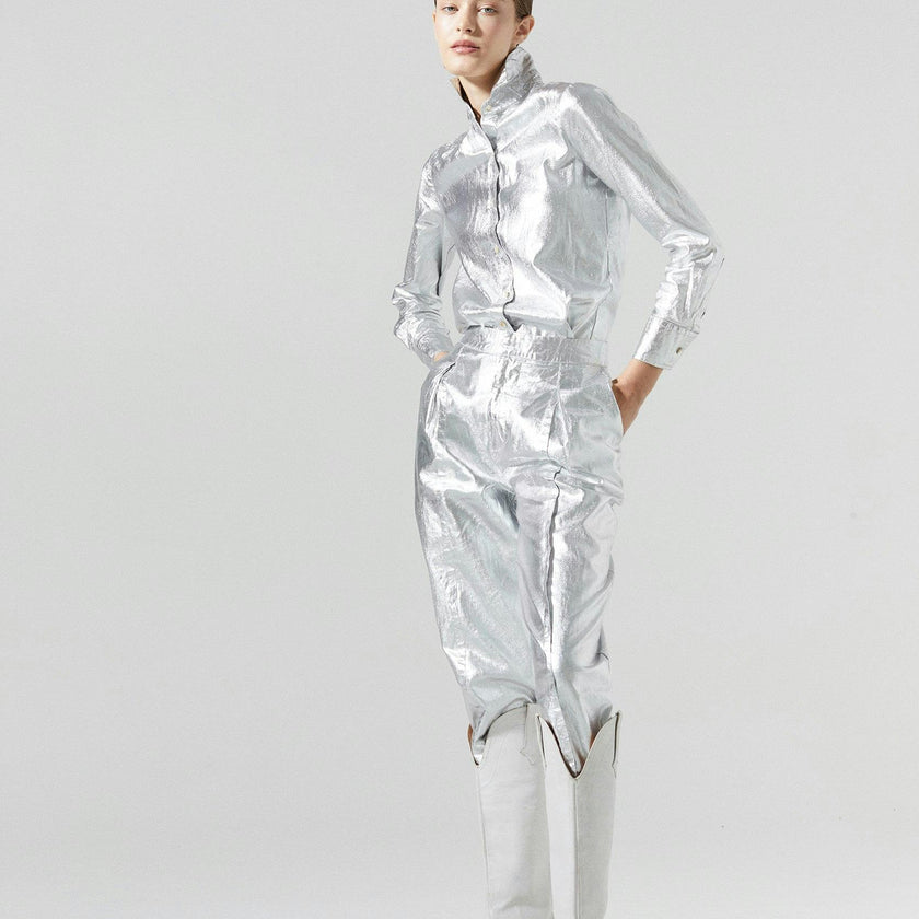 San Marino Metallic Linen Shirt - Silver