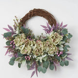 Purple Seeded Boxwood, Eucalyptus & Peony Spring Summer Front Door Wreath