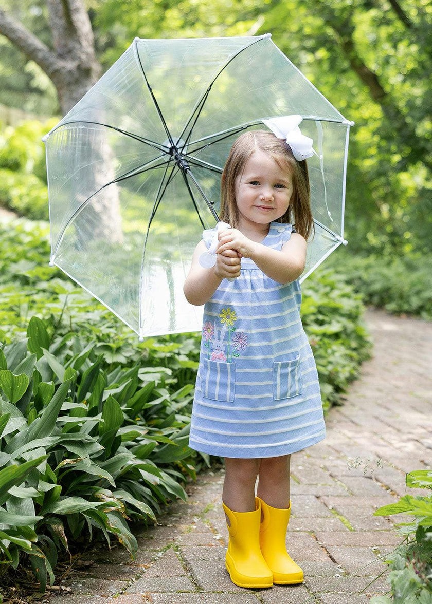 Stripe Knit Dress With Bunny & Flowers
