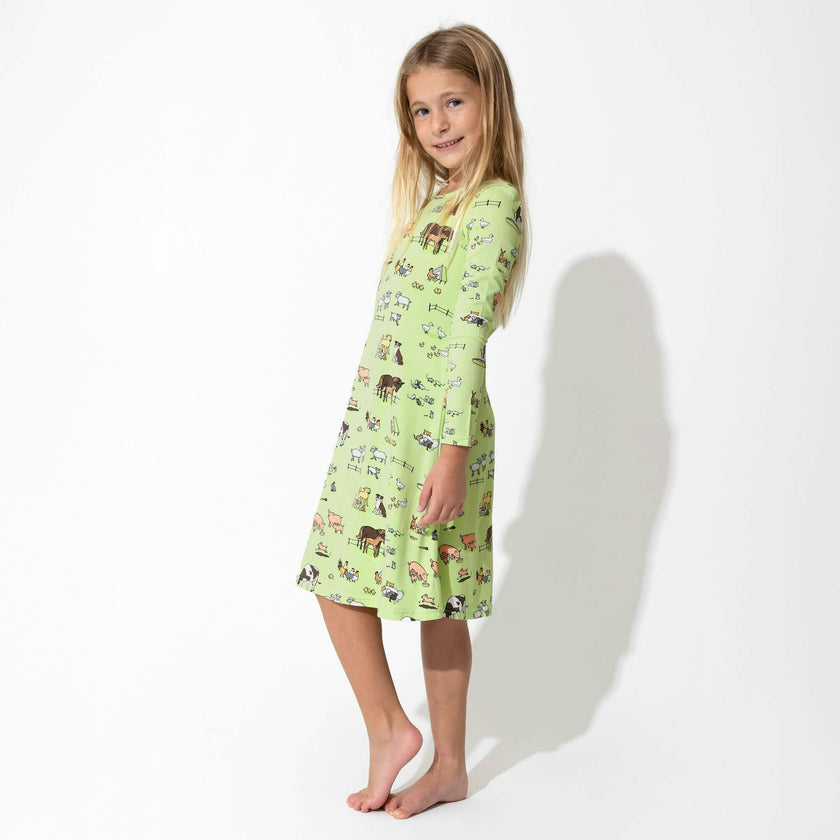 Farm Animals Bamboo Girls' Long Sleeve Dress