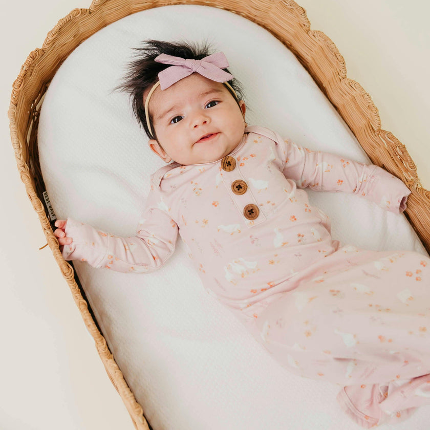 Newborn Wood Button Knotted Gown - Gigi
