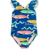 Ruffle One-Piece Swimsuit, Blue