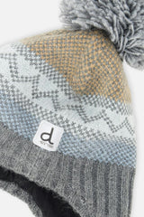 Baby Winter Peruvian Knit Hat with Pompom Grey and Blue Fair Isle