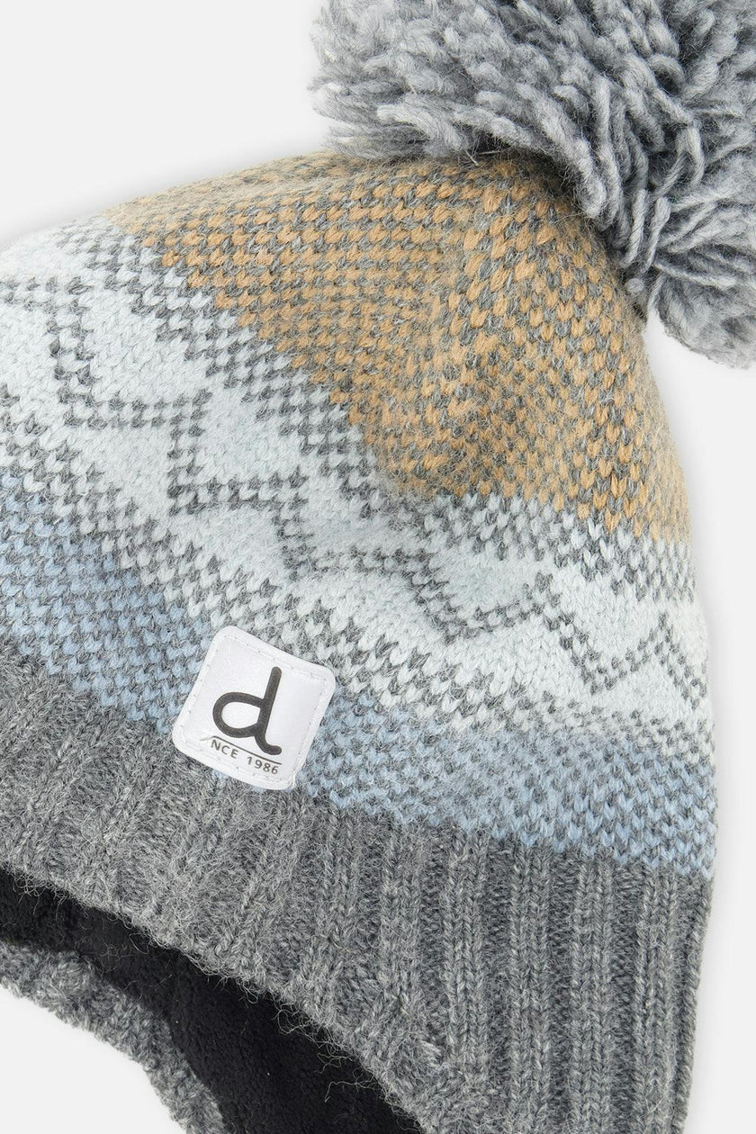 Baby Winter Peruvian Knit Hat with Pompom Grey and Blue Fair Isle
