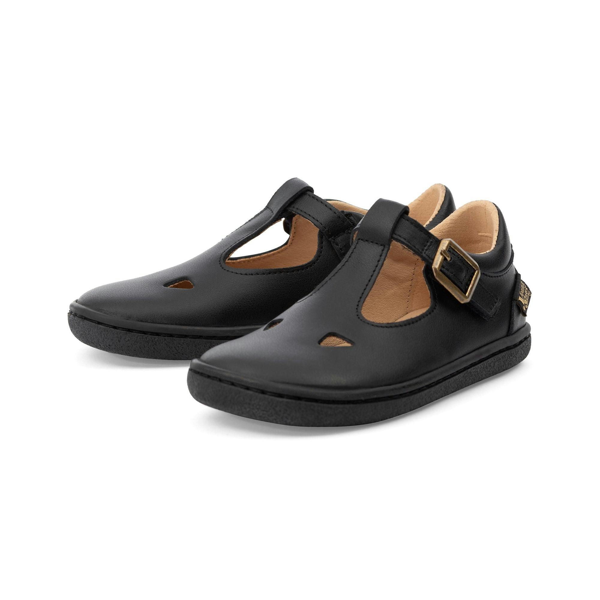 Darcey T-Bar Kids Barefoot Shoe - Black Leather