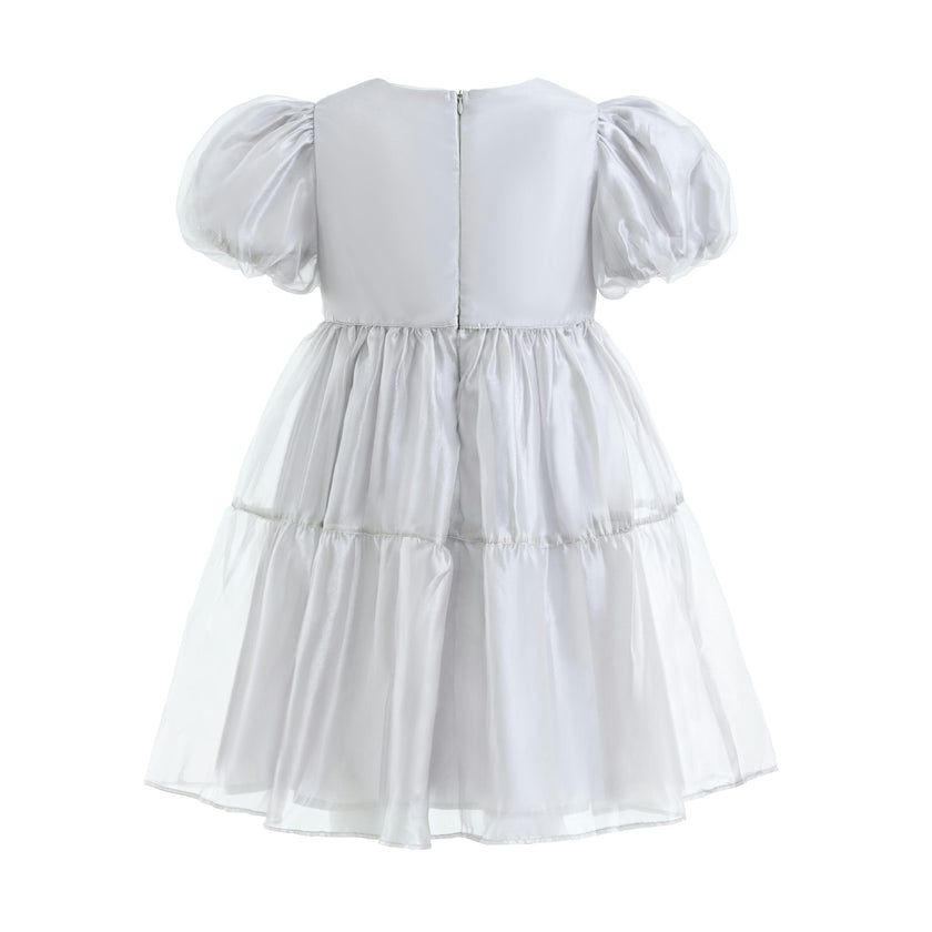 Gray Eveline Puff-Sleeve Dress